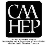 Commission on Accreditation of Allied Health Education Programs logo with note that the KCC Paramedic program is accredited.